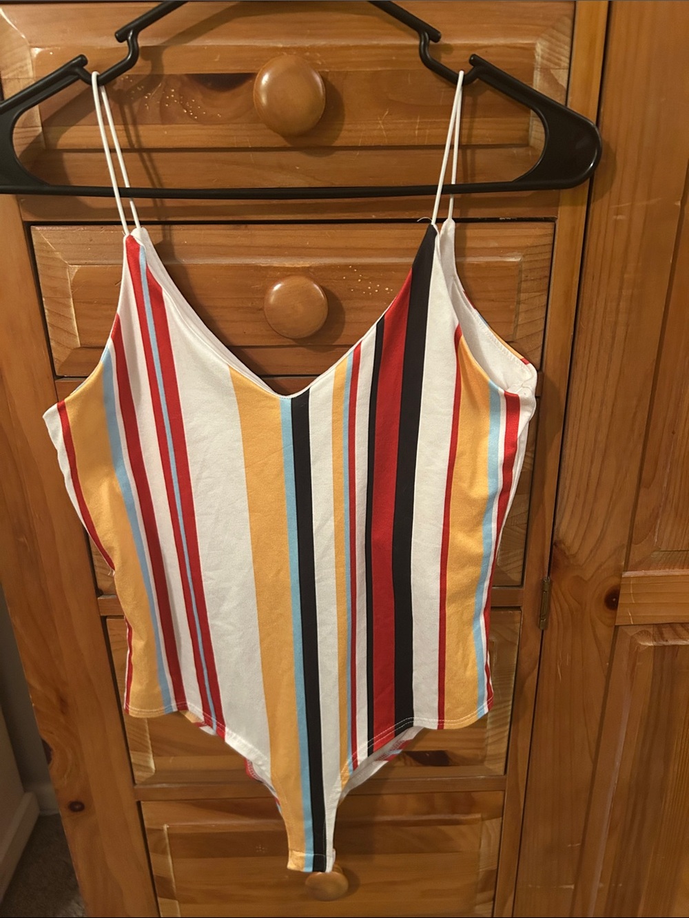 Striped V-Neck Cami Bodysuit